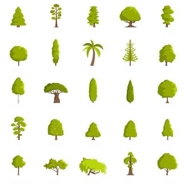 Tree icons set, flat style clipart