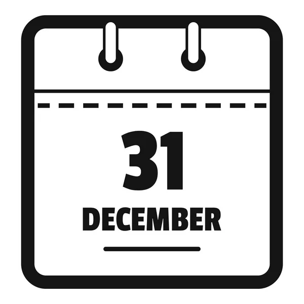 Calendrier trente et unième icône de décembre, style noir simple — Image vectorielle