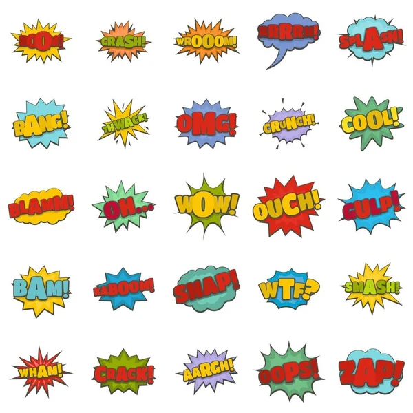 Conjunto de iconos de sonido cómico, estilo plano — Vector de stock