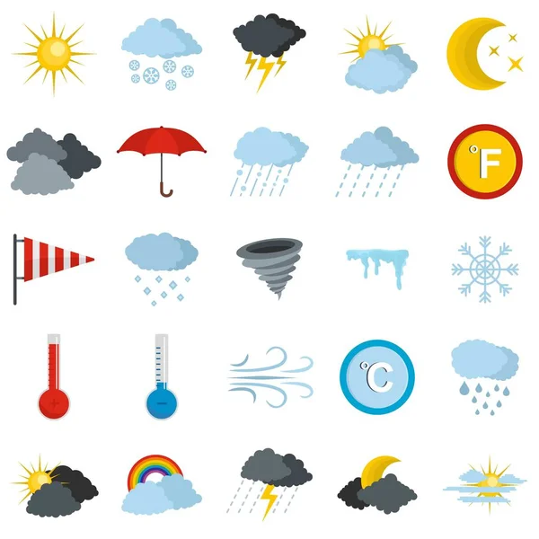 Conjunto de ícones meteorológicos, estilo plano — Vetor de Stock