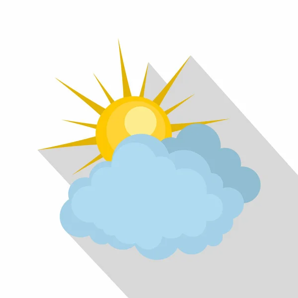 Blue cloudy sun icon, flat style