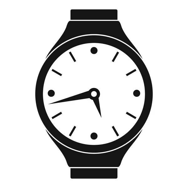 Круглый значок наручных часов, простой черный стиль — стоковый вектор