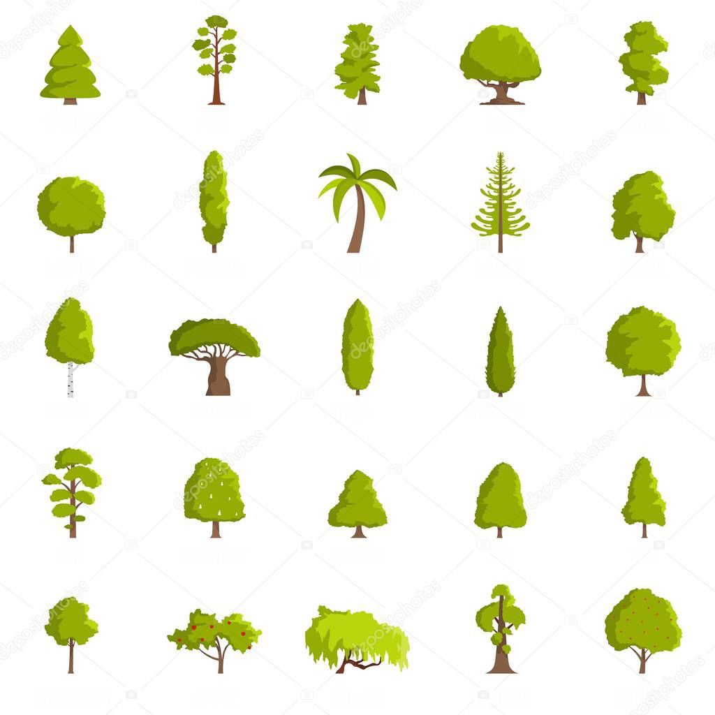 Tree icons set, flat style