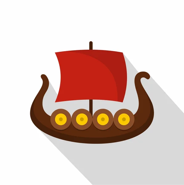 Ship viking icon, flat style — Stock Vector