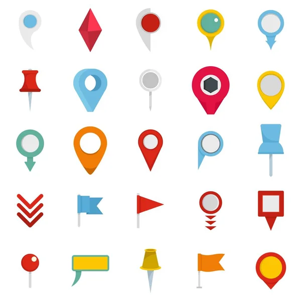 Kaart van aanwijzer iconen set, vlakke stijl — Stockvector