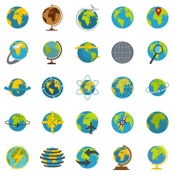 Globe Earth iconen set, vlakke stijl — Stockvector