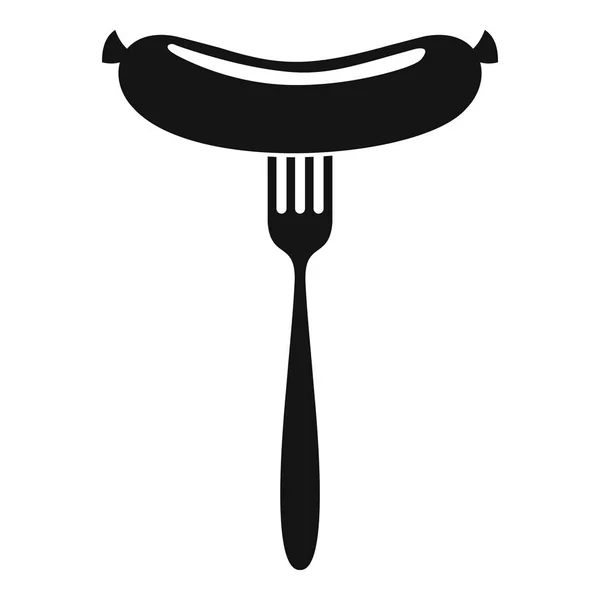 Sausage on fork icon, simple style. — Stock Vector