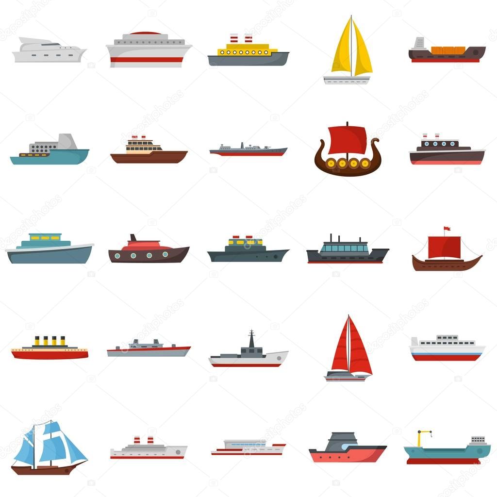 Ship and boats icons set, flat style
