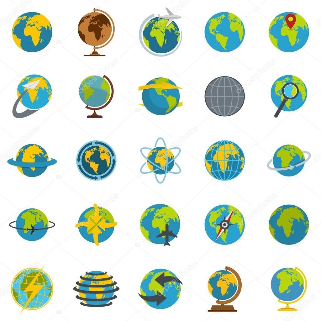 Globe Earth icons set, flat style