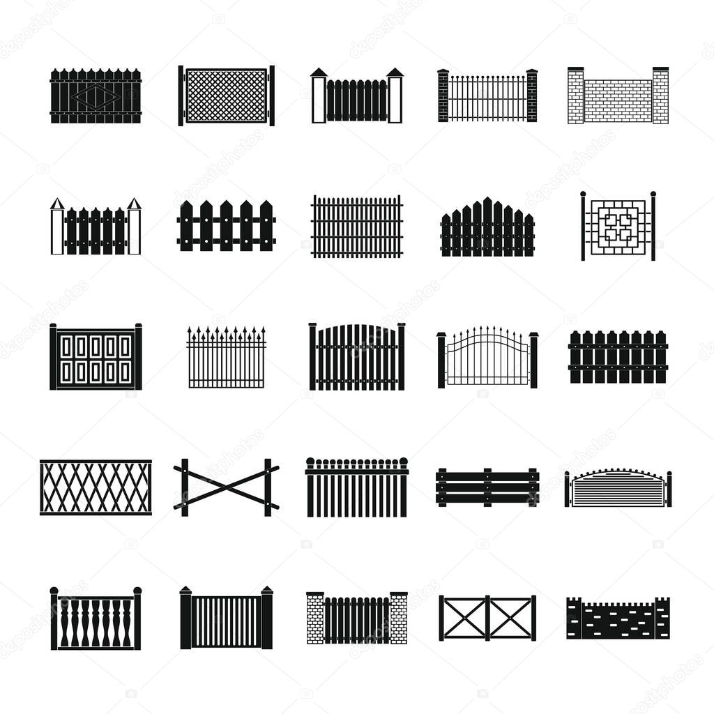 Fence icons set, simple style