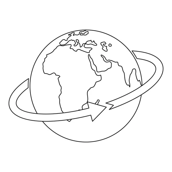 Vlucht rond de wereld pictogram, Kaderstijl. — Stockvector