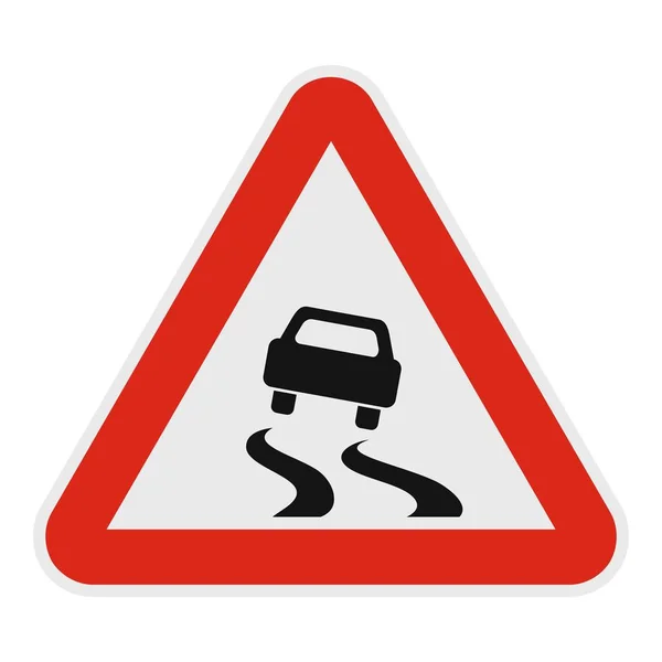 Voiture sur icône de route dangereuse, style plat . — Image vectorielle