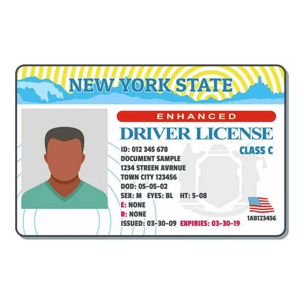 Driving license for new york icon, flat style. — Stock Vector