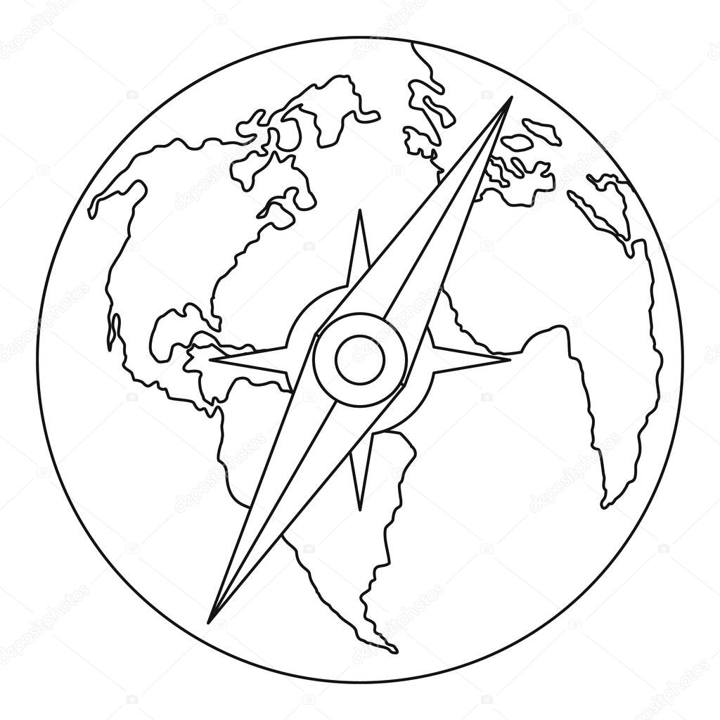 Compass on earth icon, outline style.