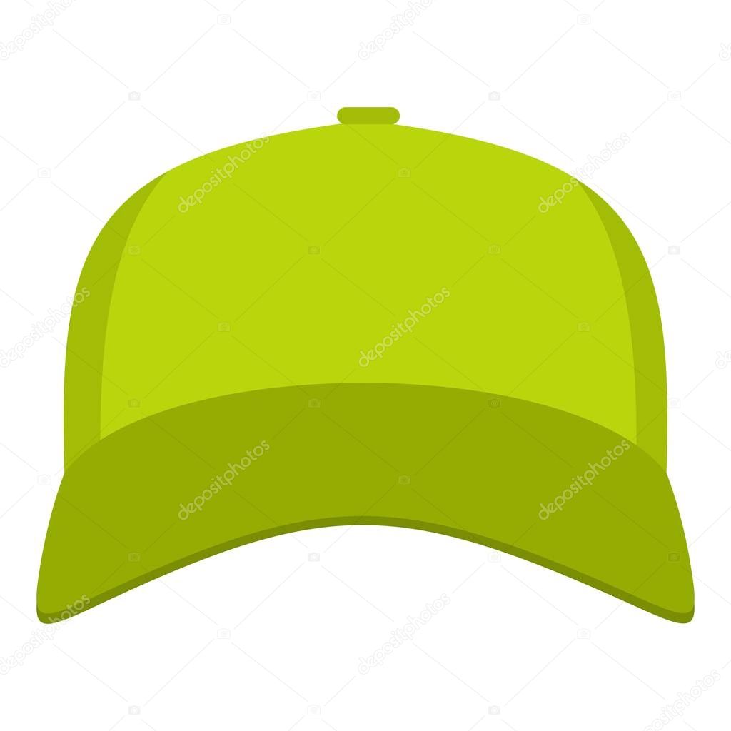 Baseball cap in front icon, flat style.