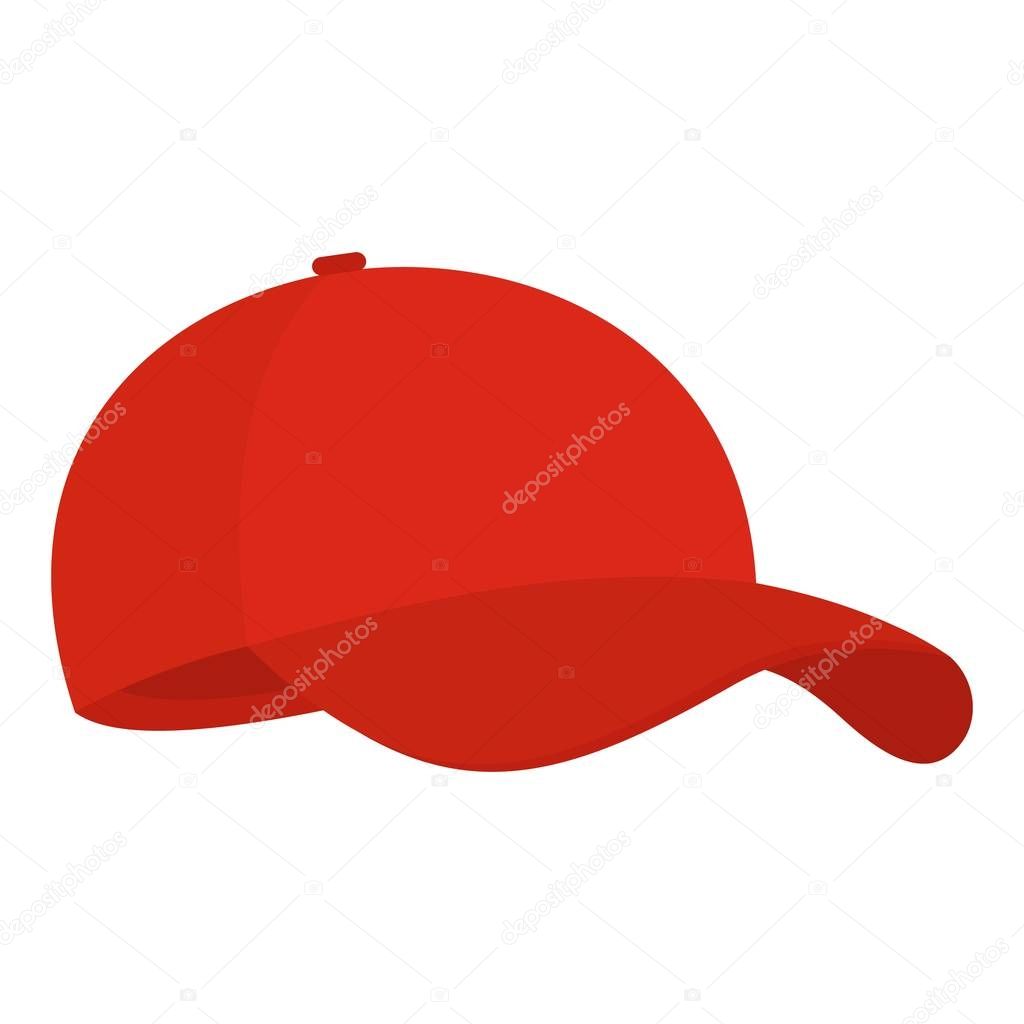 Red baseball cap icon, flat style.