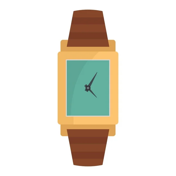 Reloj de pulsera icono de madera, estilo plano — Vector de stock