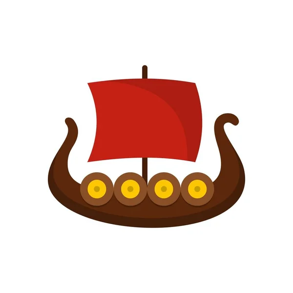 Ship viking icon, flat style — Stock Vector