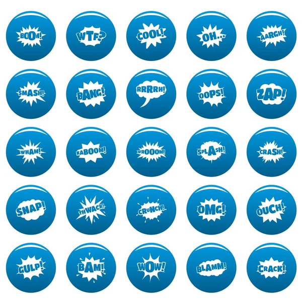 Комічний звук бульбашки Векторні піктограми набір синій, простий стиль — стоковий вектор