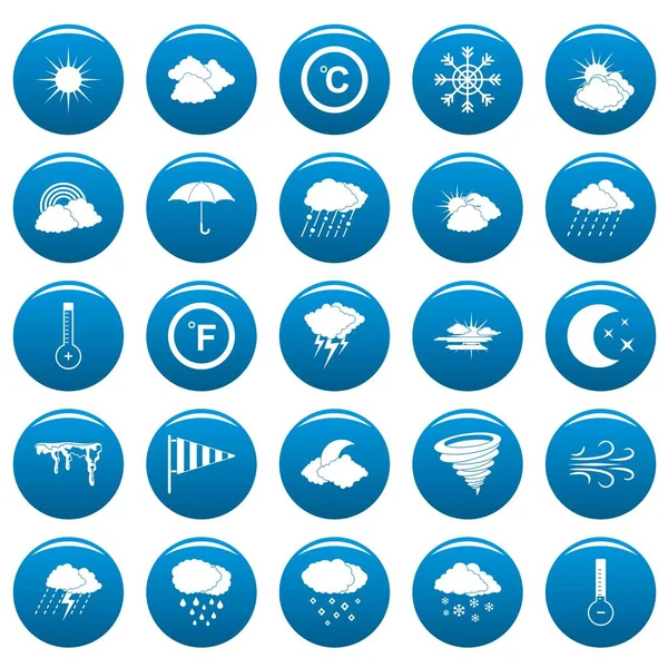 Weather vector icons set blue, simple style — Stock Vector