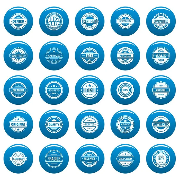 Vintage odznaki i etykiety ikony zestaw niebieski, prosty styl wektor — Wektor stockowy