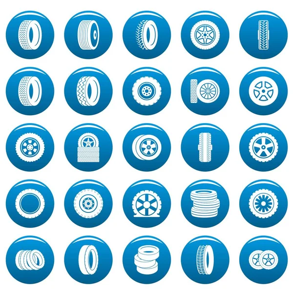 Neumático vector iconos conjunto azul, estilo simple — Vector de stock