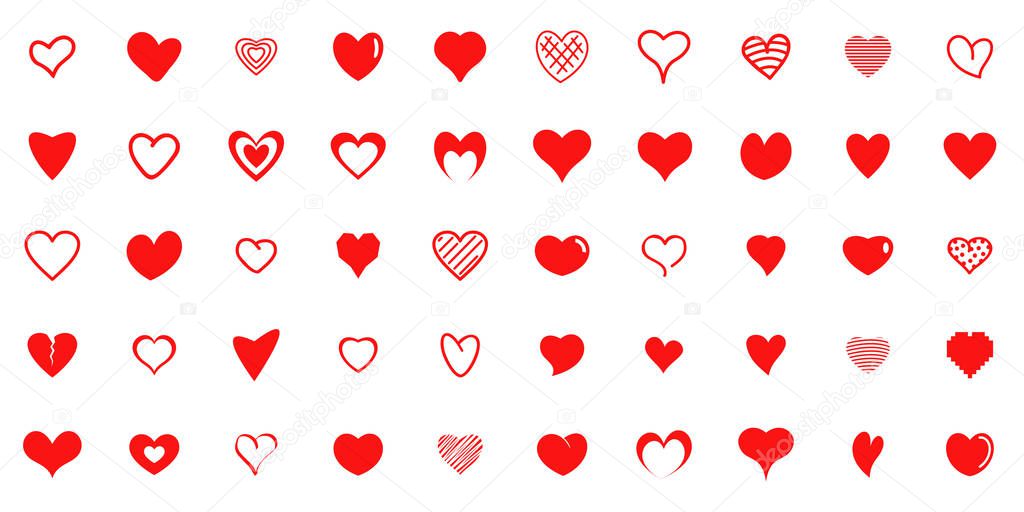 Design red heart vector shapes icons set, simple style