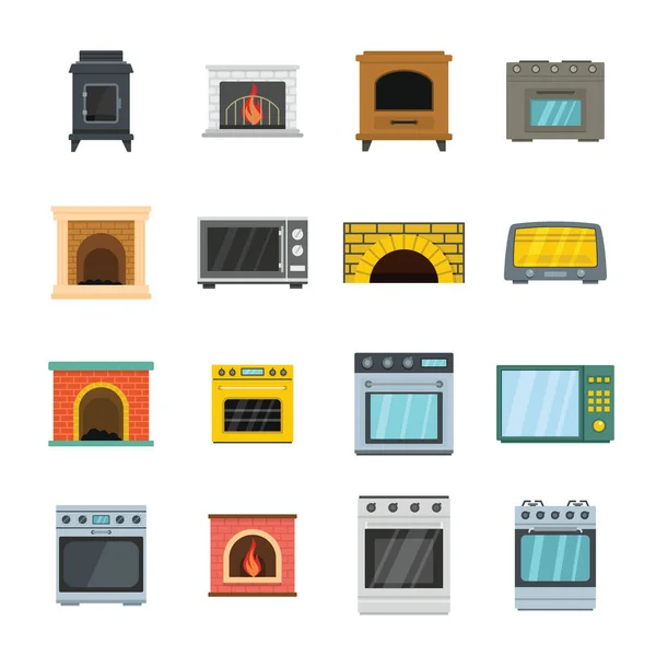 Oven kookplaat oven pictogrammen Haardbestek, vlakke stijl — Stockvector