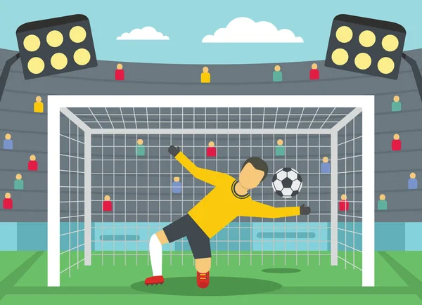 Soccer goalkeeper on stadium concept, flat style. — Stock Vector