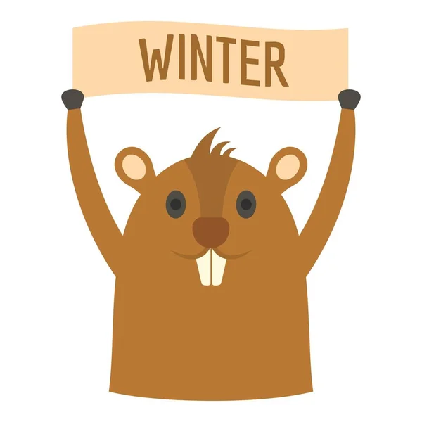 Groundhog no ícone de inverno, estilo plano — Vetor de Stock