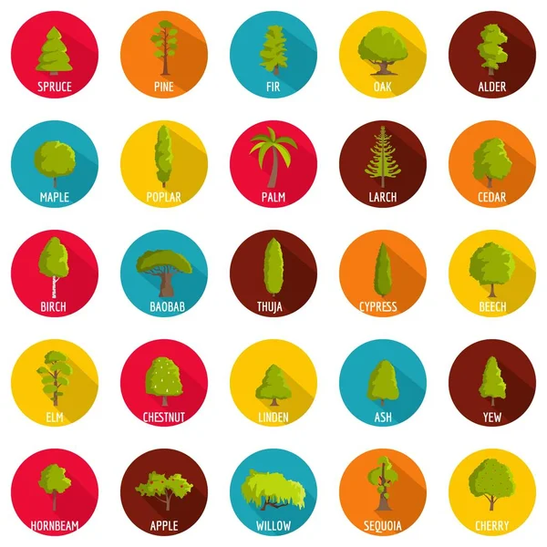 Träd ikoner set, platt stil — Stock vektor