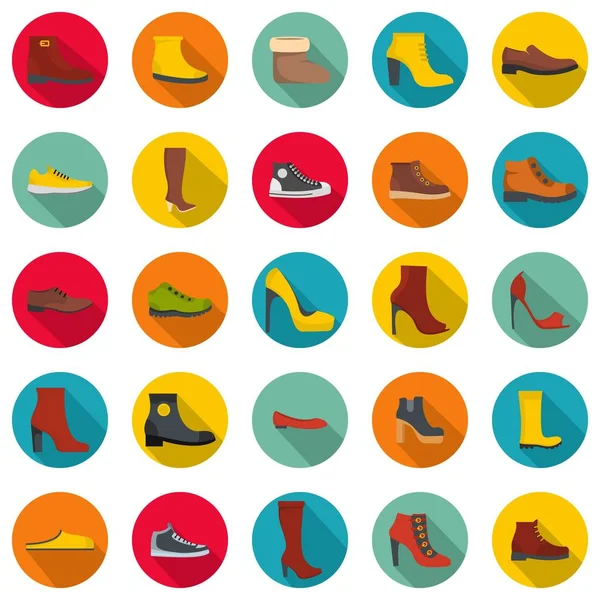 Juego de iconos de zapatos de calzado, estilo plano — Vector de stock