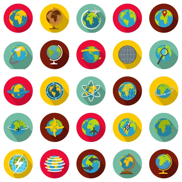 Globe Earth iconen set, vlakke stijl — Stockvector