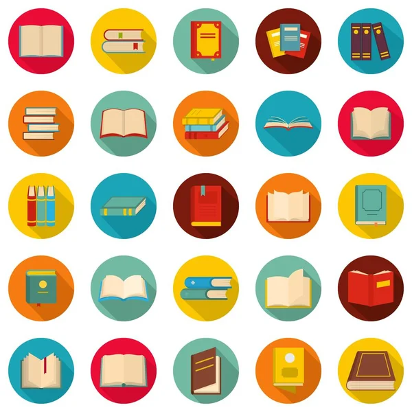 Boek iconen set, vlakke stijl — Stockvector