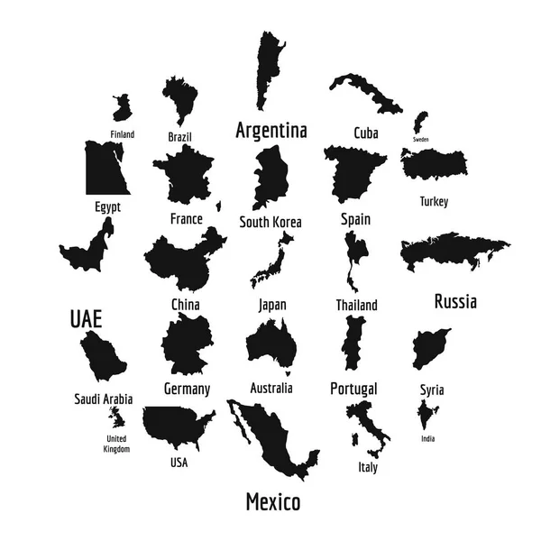 Mappa del paese set di icone, stile semplice — Vettoriale Stock