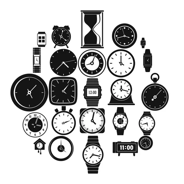 Conjunto de iconos de hora y reloj, estilo simple — Vector de stock