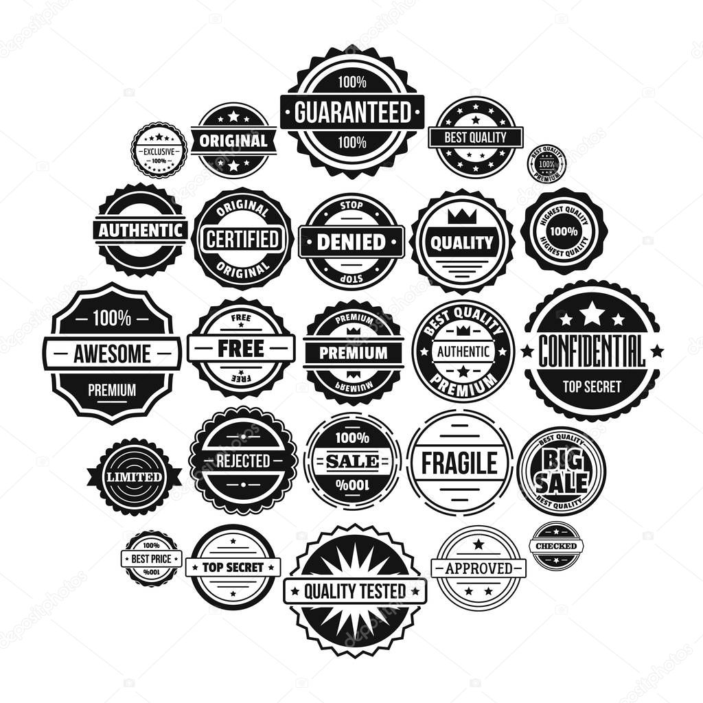 Vintage badges and labels icons set, simple style