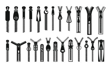 Zipper puller lock icons set, simple style clipart
