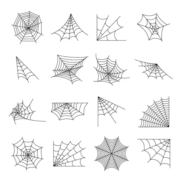 Web spider pókháló ikonok beállítása, vázlat stílusában — Stock Vector
