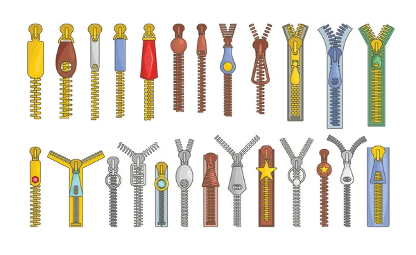 Conjunto de iconos de cierre de tirador de cremallera, estilo de dibujos animados — Vector de stock