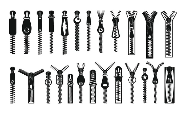 Zipper puller lock icons set, simple style — Stock Vector