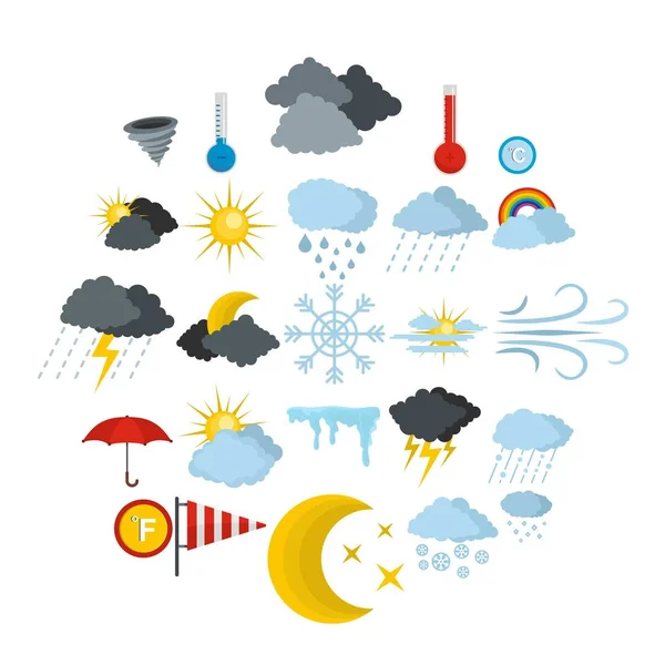 Ensemble d'icônes météo, style plat — Image vectorielle