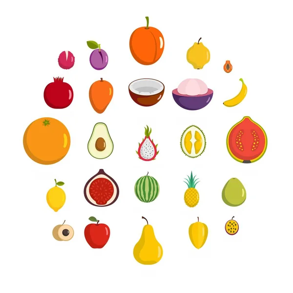 Conjunto de ícones de frutas, estilo plano — Vetor de Stock