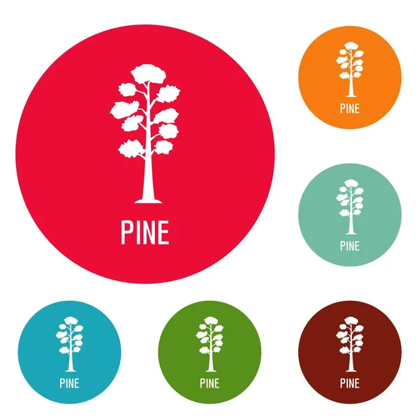 Árbol de pino iconos círculo conjunto vector — Archivo Imágenes Vectoriales