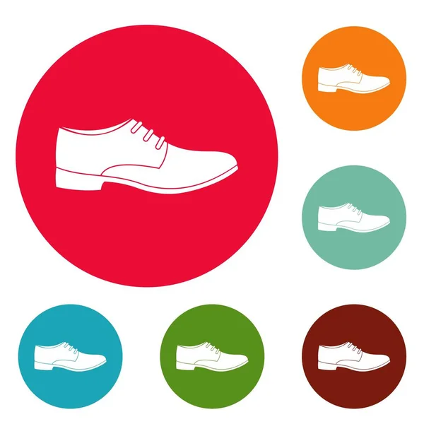Hombres iconos de zapatos círculo conjunto vector — Vector de stock