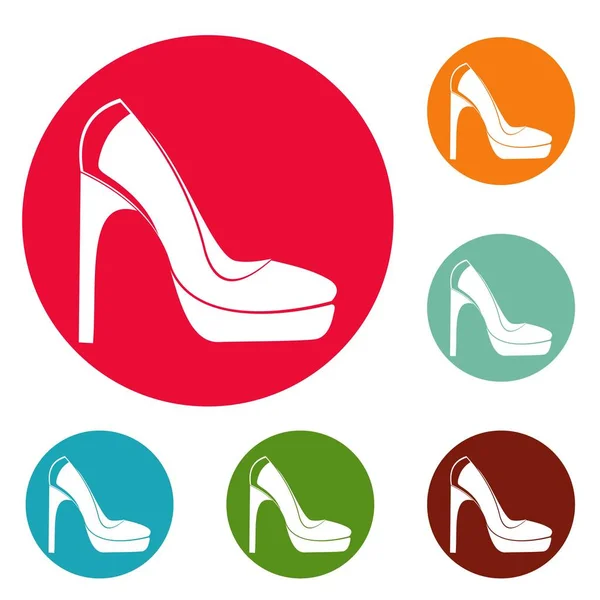 Mujer zapatos iconos círculo conjunto vector — Vector de stock