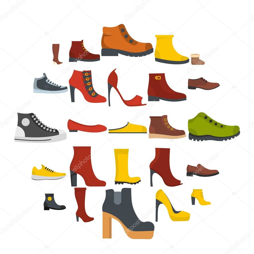 Footwear shoes icon set isolated, flat style