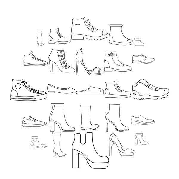 Obuwie buty zestaw ikon, styl konturu — Wektor stockowy