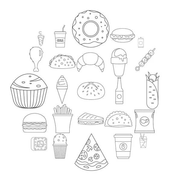 Fast food icons set, outline style — Stock Vector