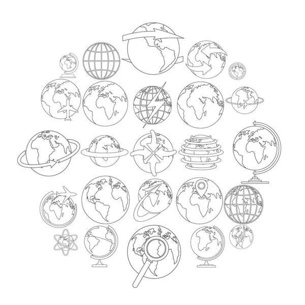 Globe föld ikonok beállítása, vázlat stílusában — Stock Vector